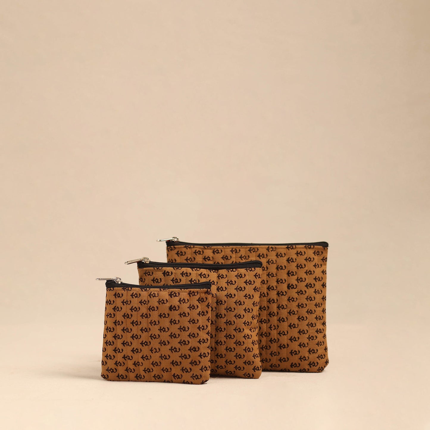 Brown - handmade cotton utility pouches (set of 3) 17