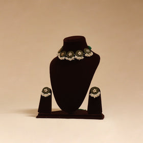 Handmade fabart choker necklace set with kundan & beads 07