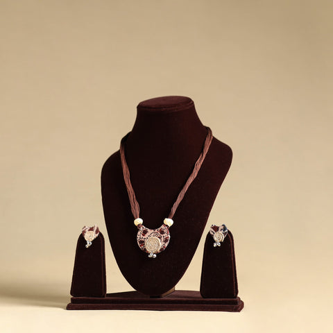 Brown - handmade fabart jute necklace set 15 - handcrafted