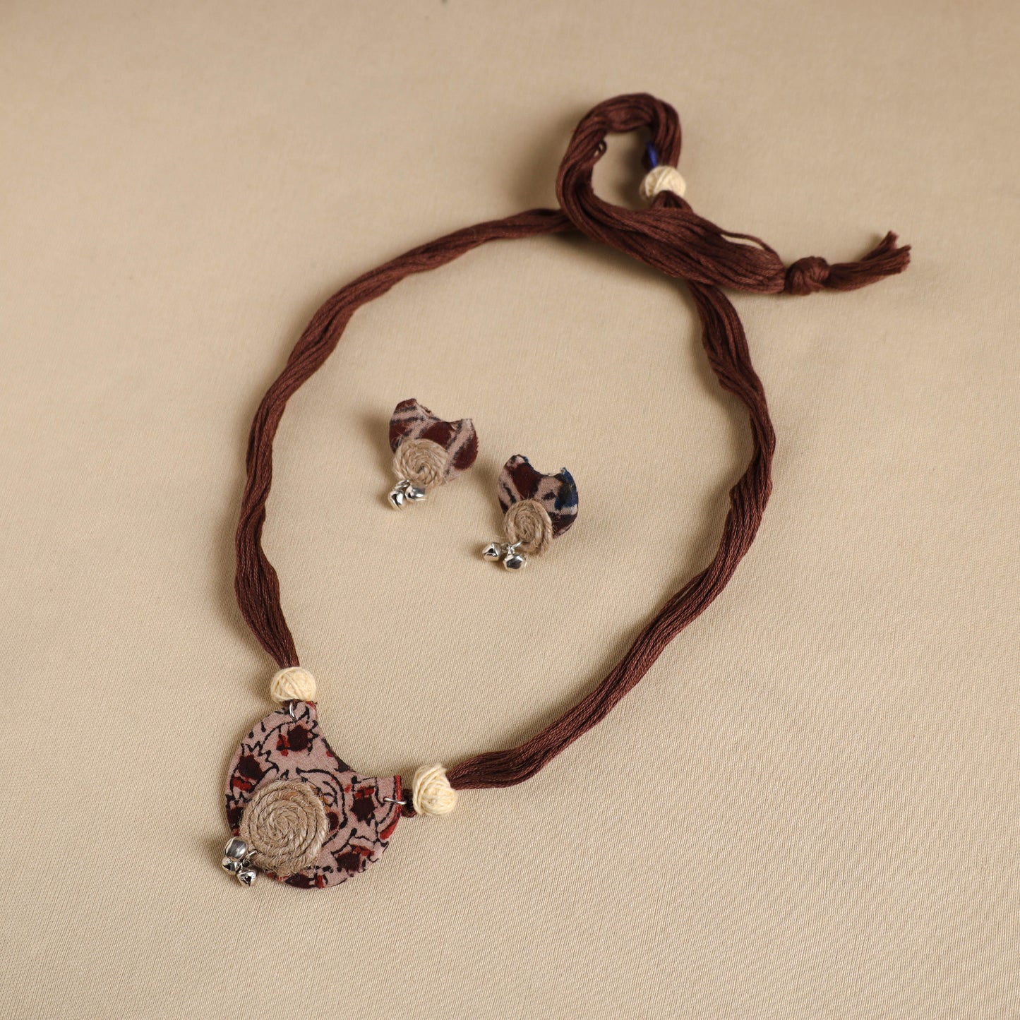 Brown - handmade fabart jute necklace set 15 - handcrafted