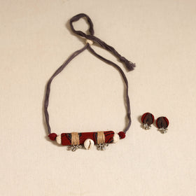 Brown - handmade fabart shell necklace set 24 - handcrafted