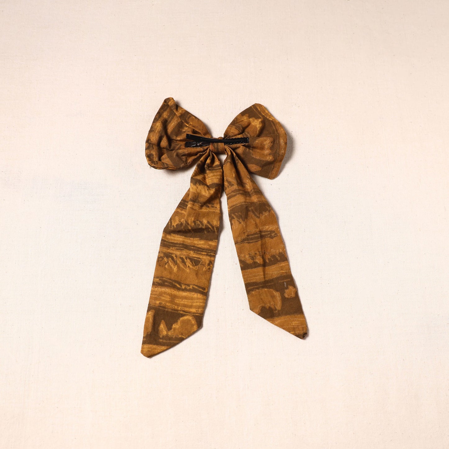 Brown - handmade fabric bow hair clip 04 - handcrafted