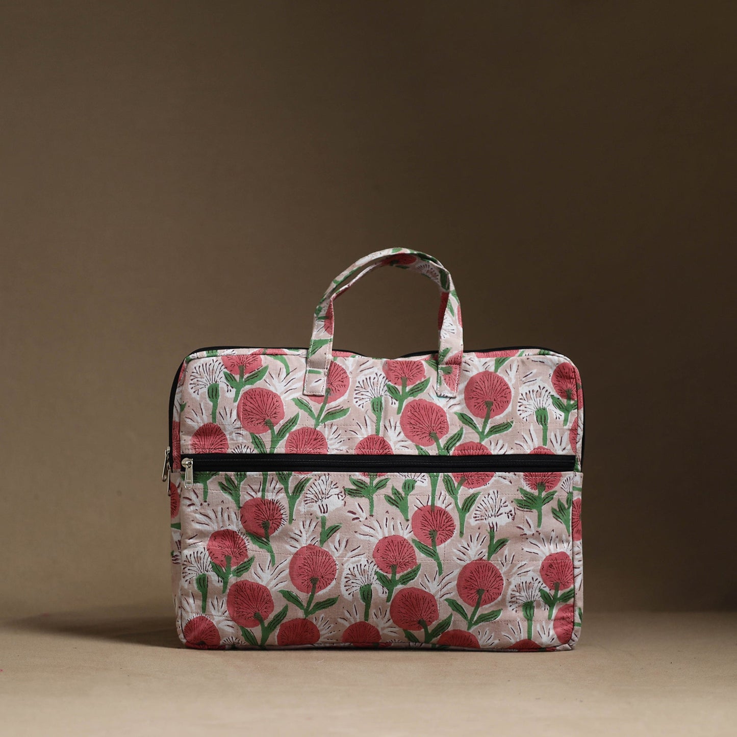  Brown Handmade Quilted Cotton Laptop Bag (13 x 16 in)