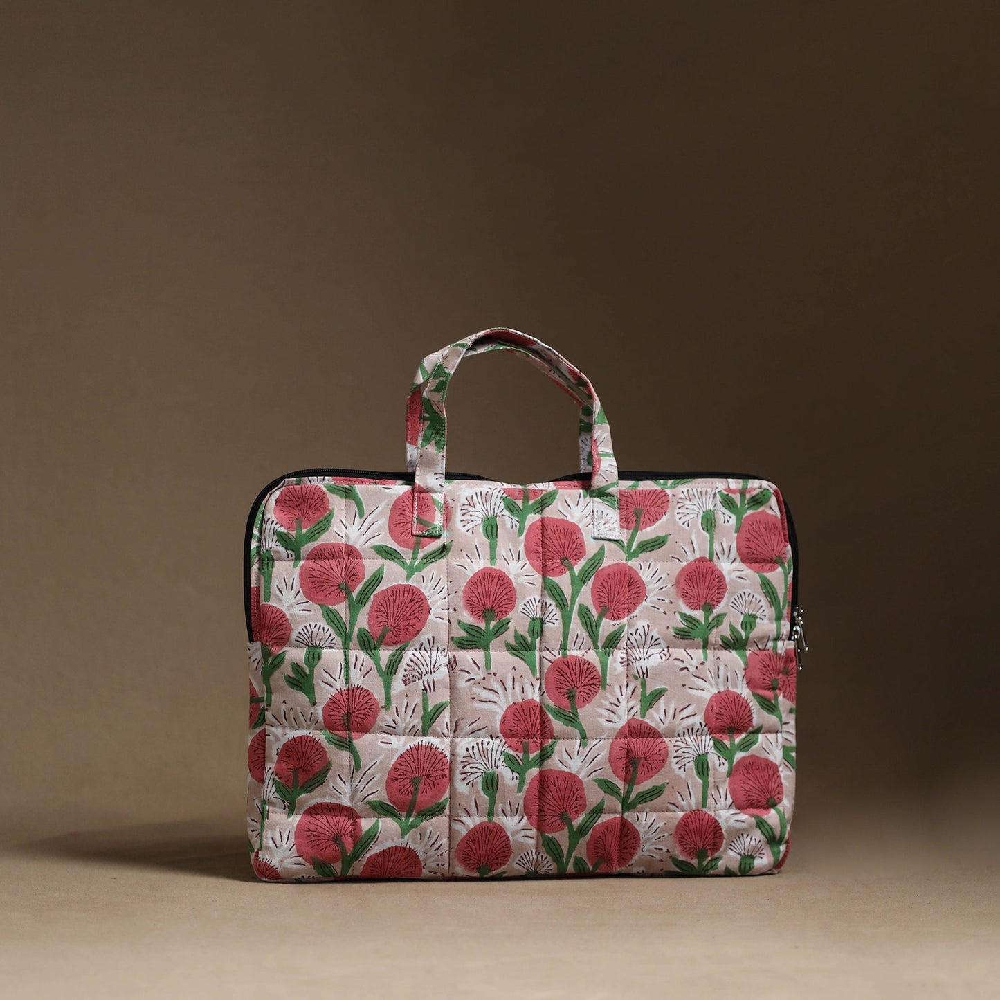  Brown Handmade Quilted Cotton Laptop Bag (13 x 16 in)