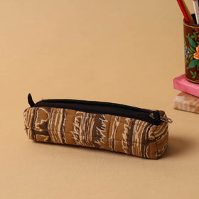 Brown Handmade Quilted Cotton Pencil Pouch