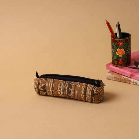 Brown Handmade Quilted Cotton Pencil Pouch