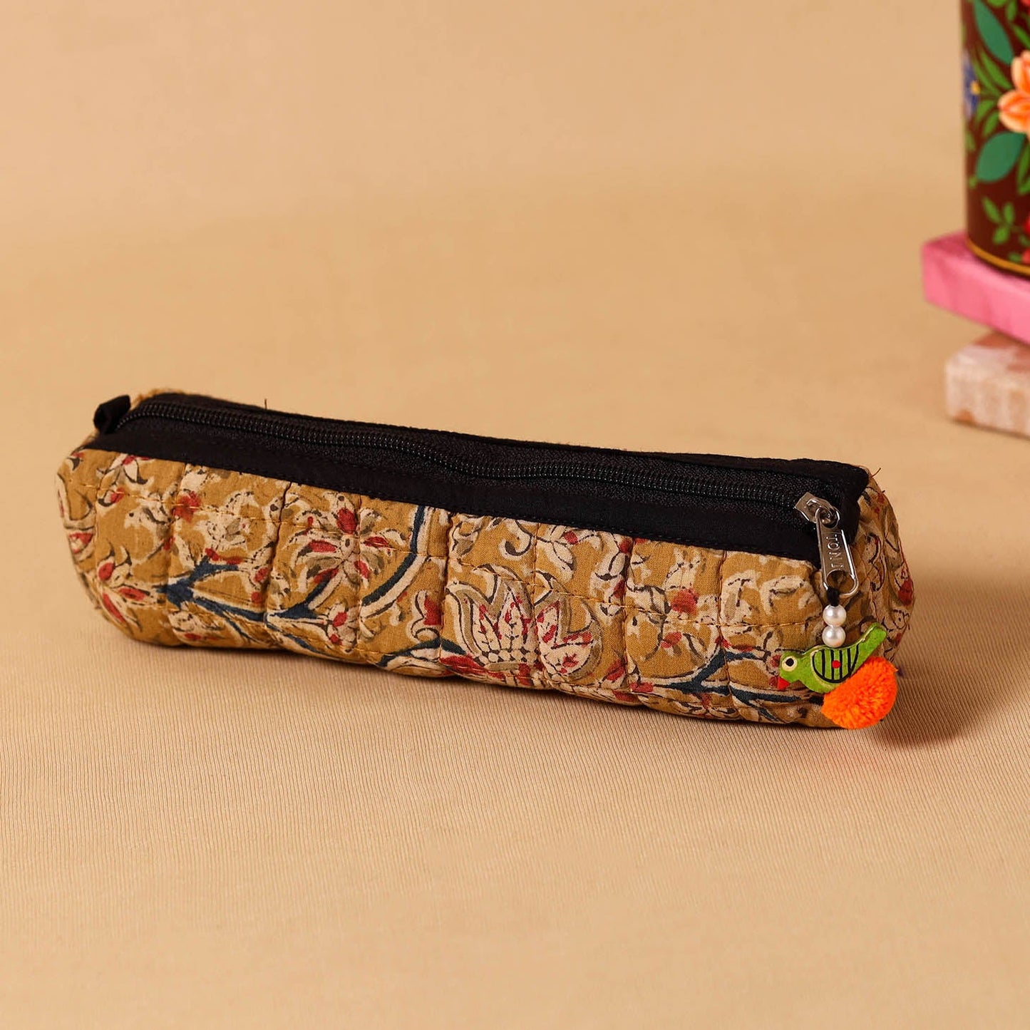 Brown Handmade Quilted Cotton Pencil Pouch