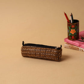 Brown Handmade Quilted Cotton Pencil Pouch