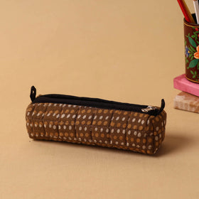 Brown Handmade Quilted Cotton Pencil Pouch