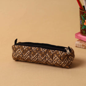 Brown Handmade Quilted Cotton Pencil Pouch