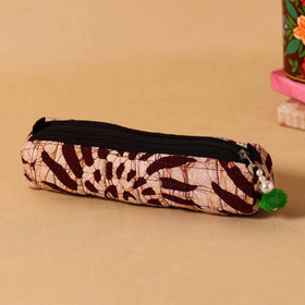 Brown Handmade Quilted Cotton Pencil Pouch