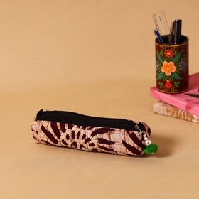 Brown Handmade Quilted Cotton Pencil Pouch
