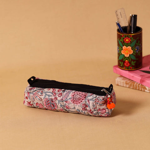 Brown Handmade Quilted Cotton Pencil Pouch