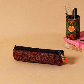 Brown Handmade Quilted Cotton Pencil Pouch