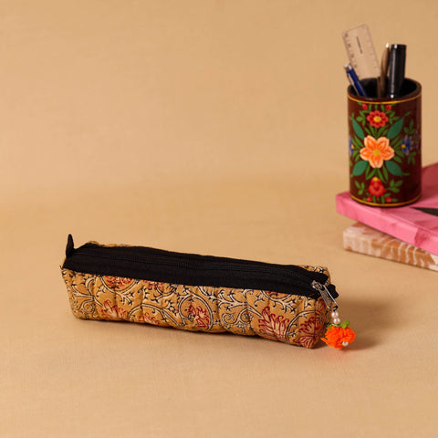 Brown Handmade Quilted Cotton Pencil Pouch