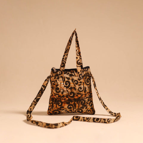 Brown - handmade quilted cotton sling bag 74 - handcrafted