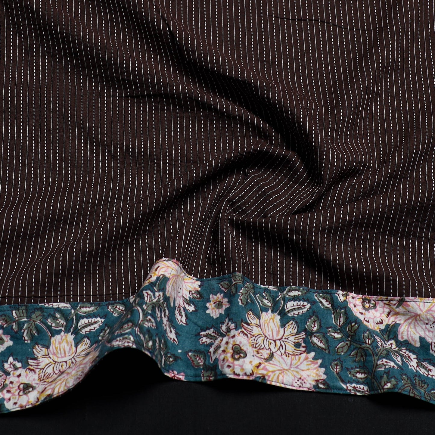 Brown - handmade running stitch plain cotton blouse piece