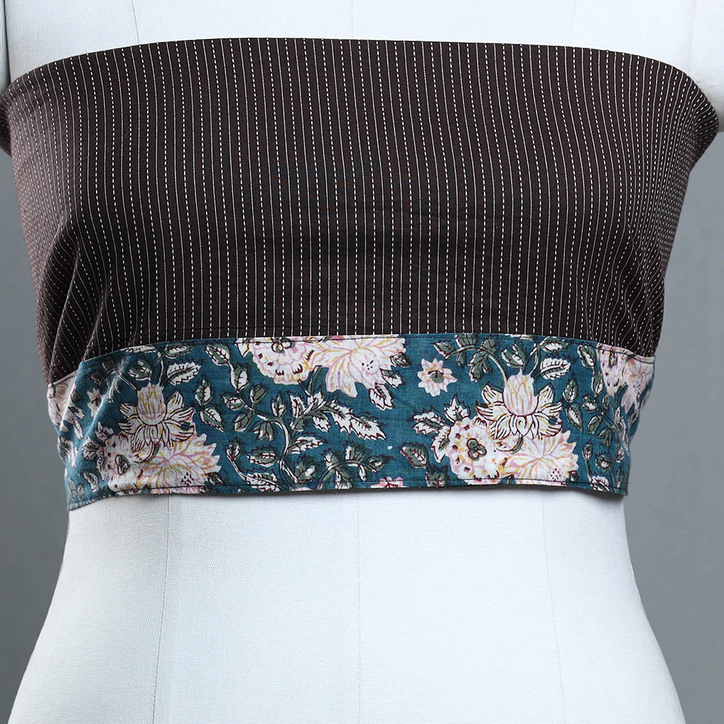 Brown - handmade running stitch plain cotton blouse piece