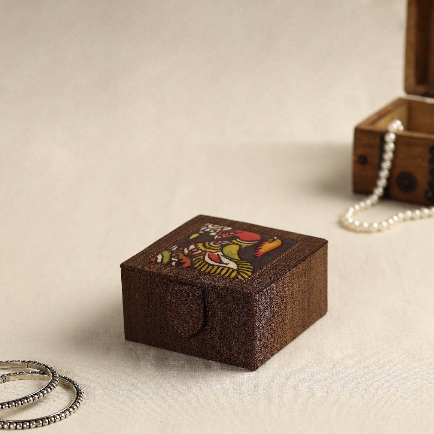 Brown Kalamkari Ghicha Silk Handpainted Natural Dyed Bangle Box