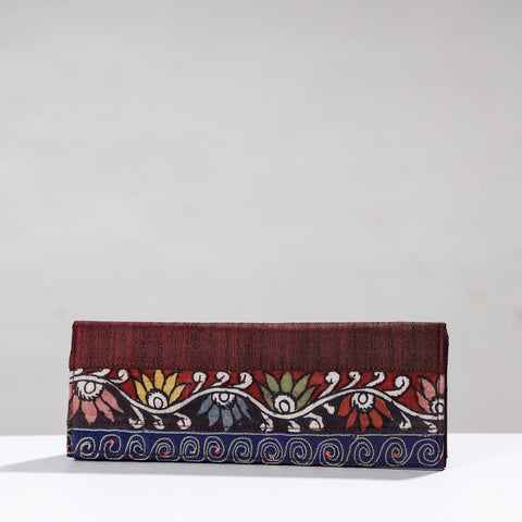 Brown Handpainted Kalamkari Ghicha Silk Clutch