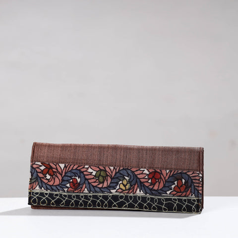 Brown Handpainted Kalamkari Ghicha Silk Clutch