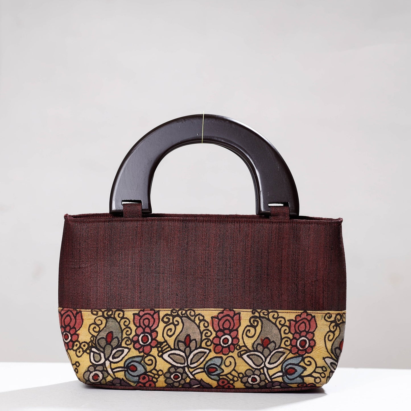 Brown Handpainted Kalamkari Ghicha Silk Hand Bag