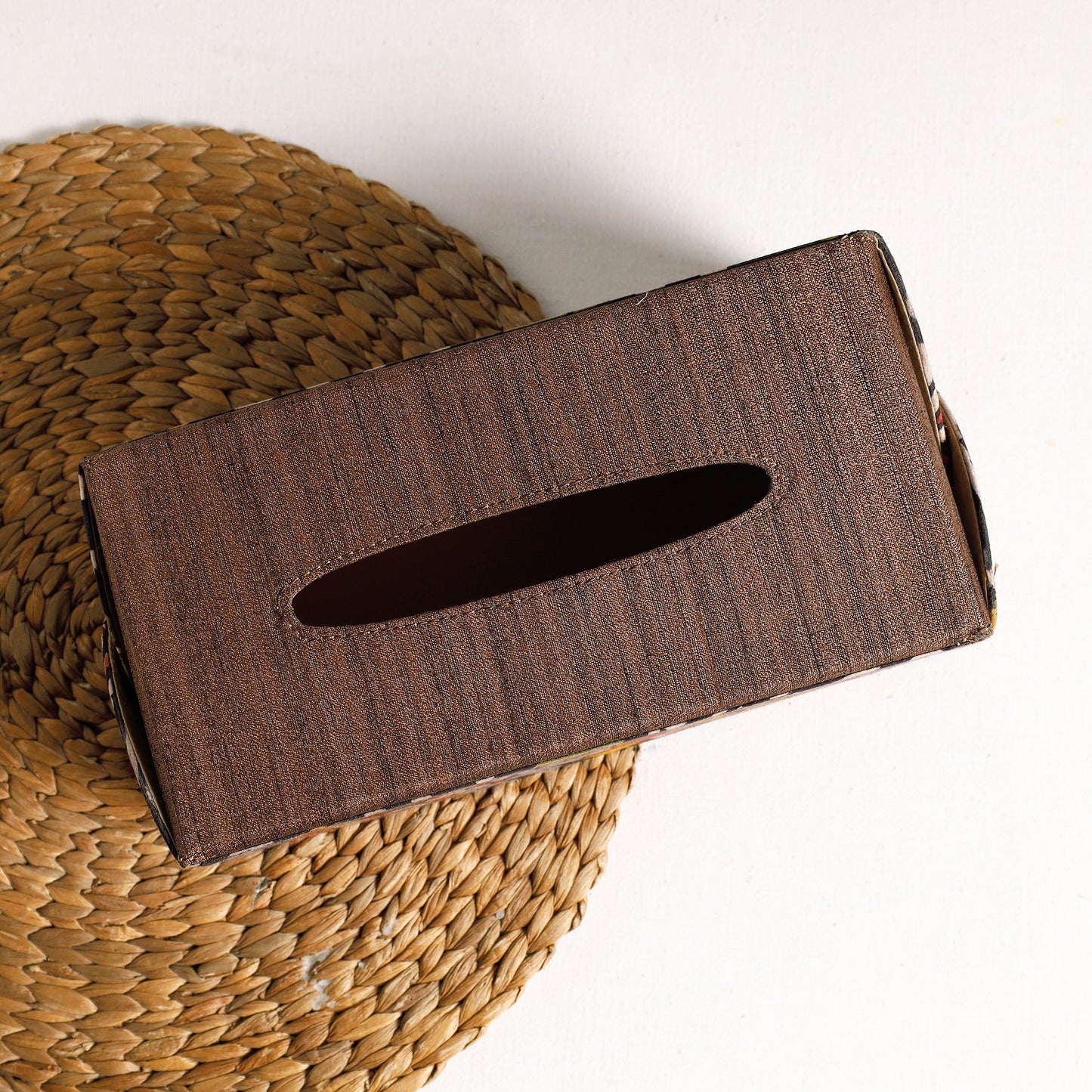 Brown Handpainted Kalamkari Natural Dyed Cotton Tissue Box 