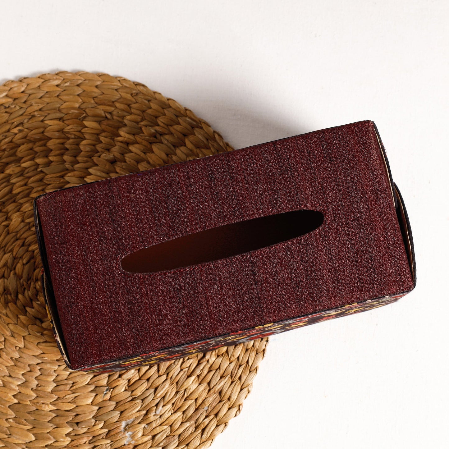 Brown Handpainted Kalamkari Natural Dyed Cotton Tissue Box 