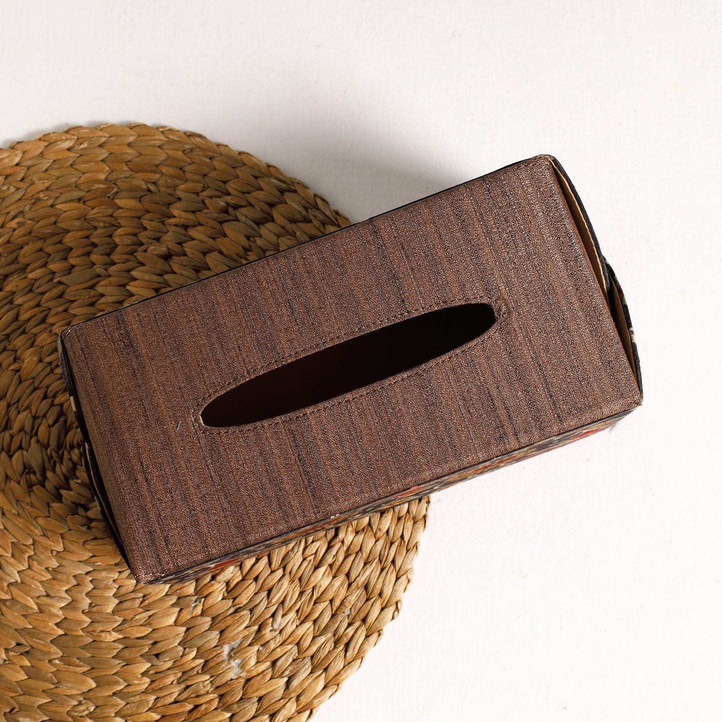 Brown Handpainted Kalamkari Natural Dyed Cotton Tissue Box 