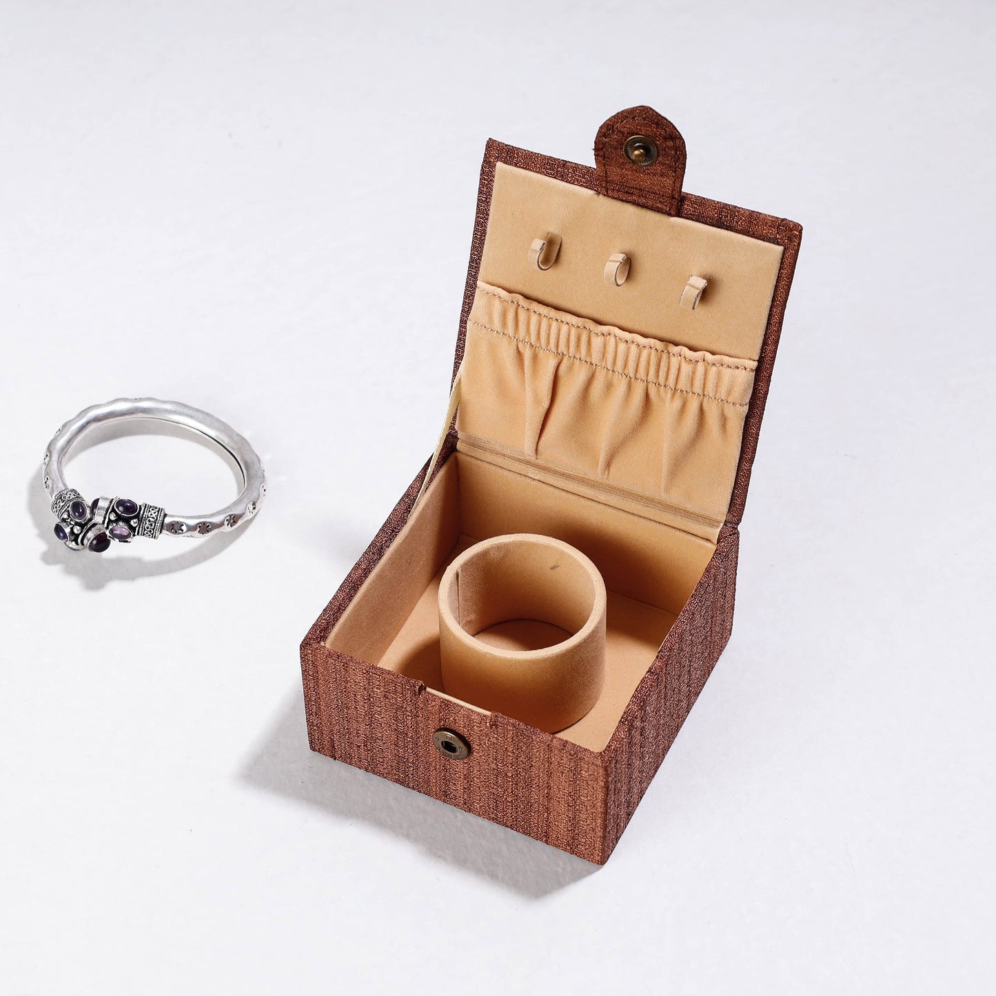 Brown Handpainted Kalamkari Natural Dyed Ghicha Silk Bangle Box (Small)