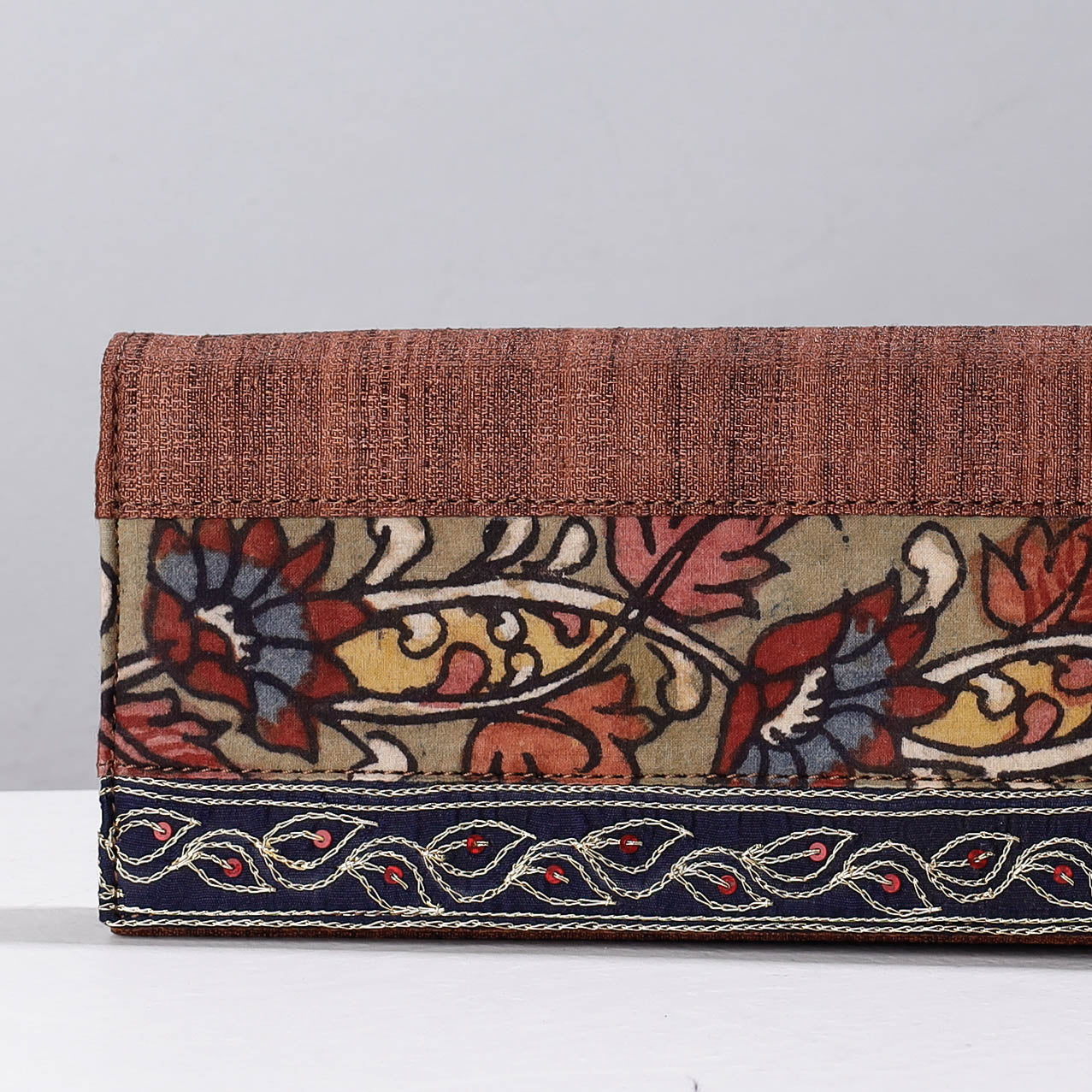 Brown Handpainted Kalamkari Natural Dyed Ghicha Silk Clutch