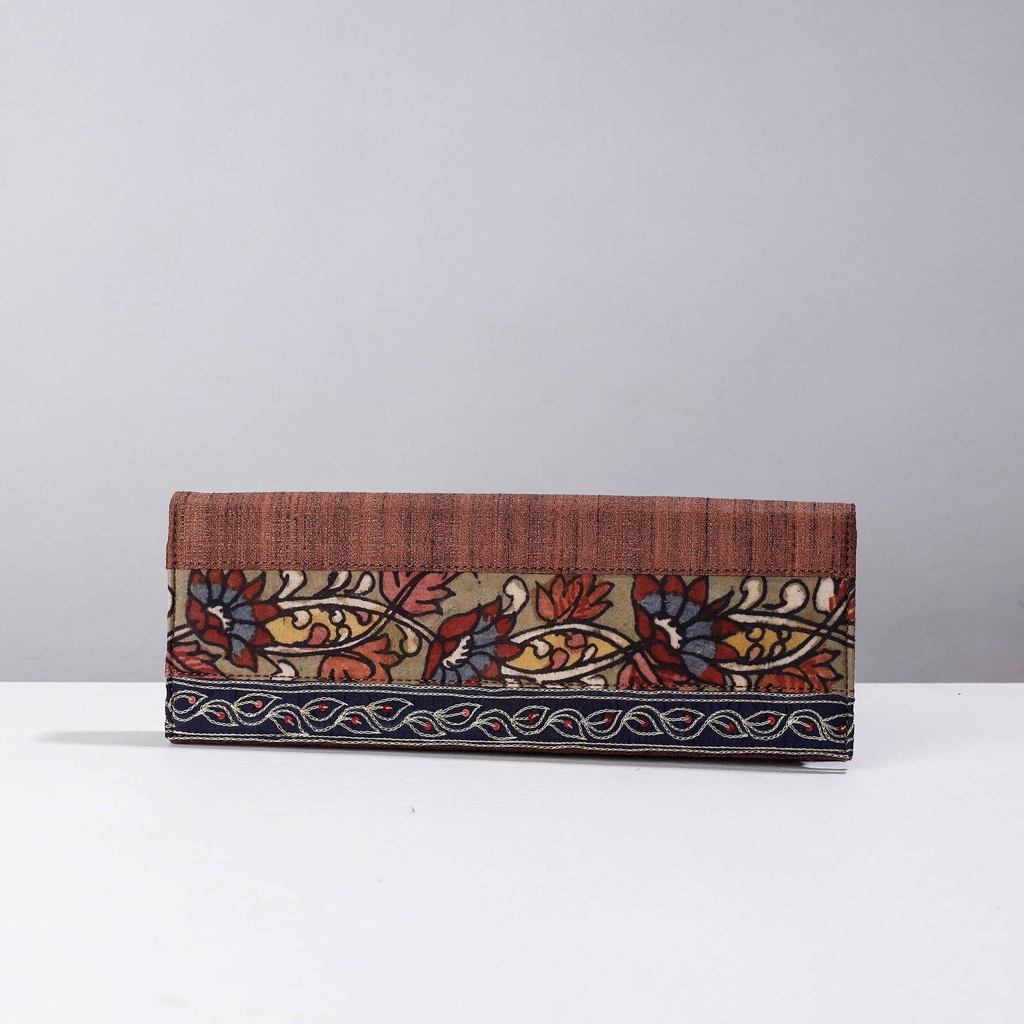 Brown Handpainted Kalamkari Natural Dyed Ghicha Silk Clutch