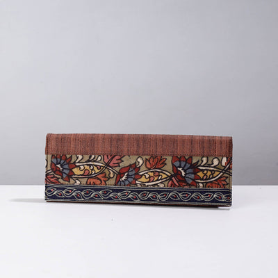 Brown Handpainted Kalamkari Natural Dyed Ghicha Silk Clutch
