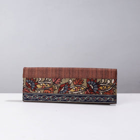 Brown Handpainted Kalamkari Natural Dyed Ghicha Silk Clutch