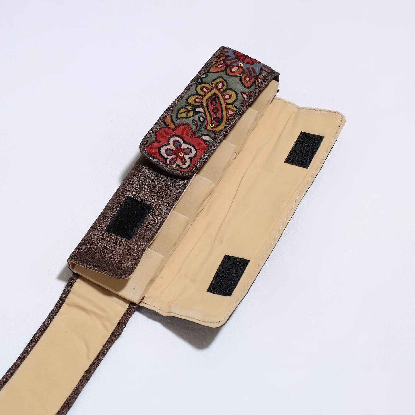 Brown Handpainted Kalamkari Natural Dyed Ghicha Silk Earrings Pouch 21 