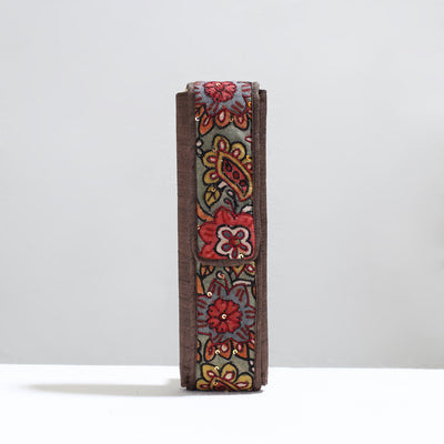 Brown Handpainted Kalamkari Natural Dyed Ghicha Silk Earrings Pouch 21 