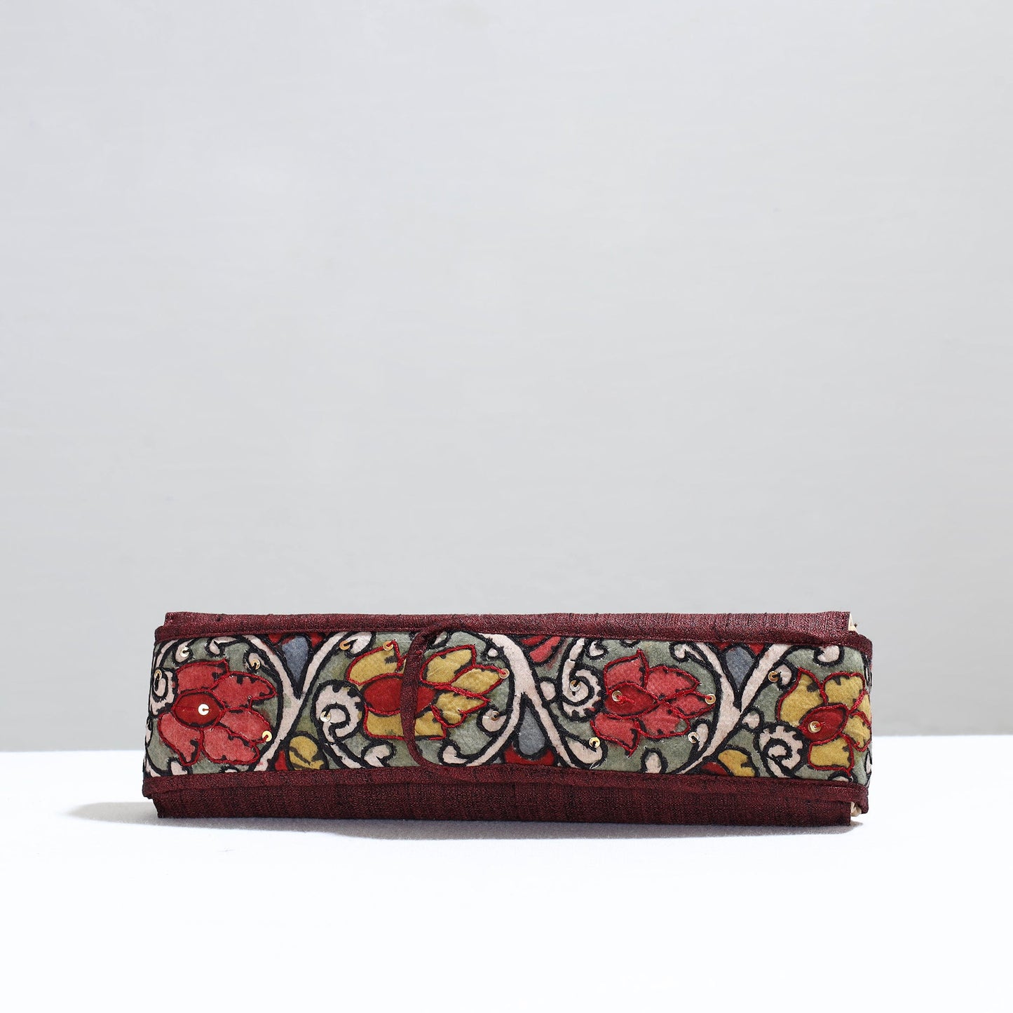 Brown Handpainted Kalamkari Natural Dyed Ghicha Silk Earrings Pouch 02