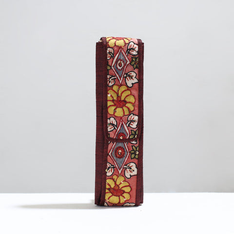 Brown Handpainted Kalamkari Natural Dyed Ghicha Silk Earrings Pouch 13 