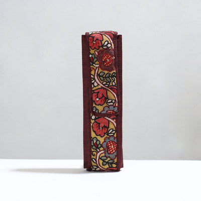 Brown Handpainted Kalamkari Natural Dyed Ghicha Silk Earrings Pouch 06