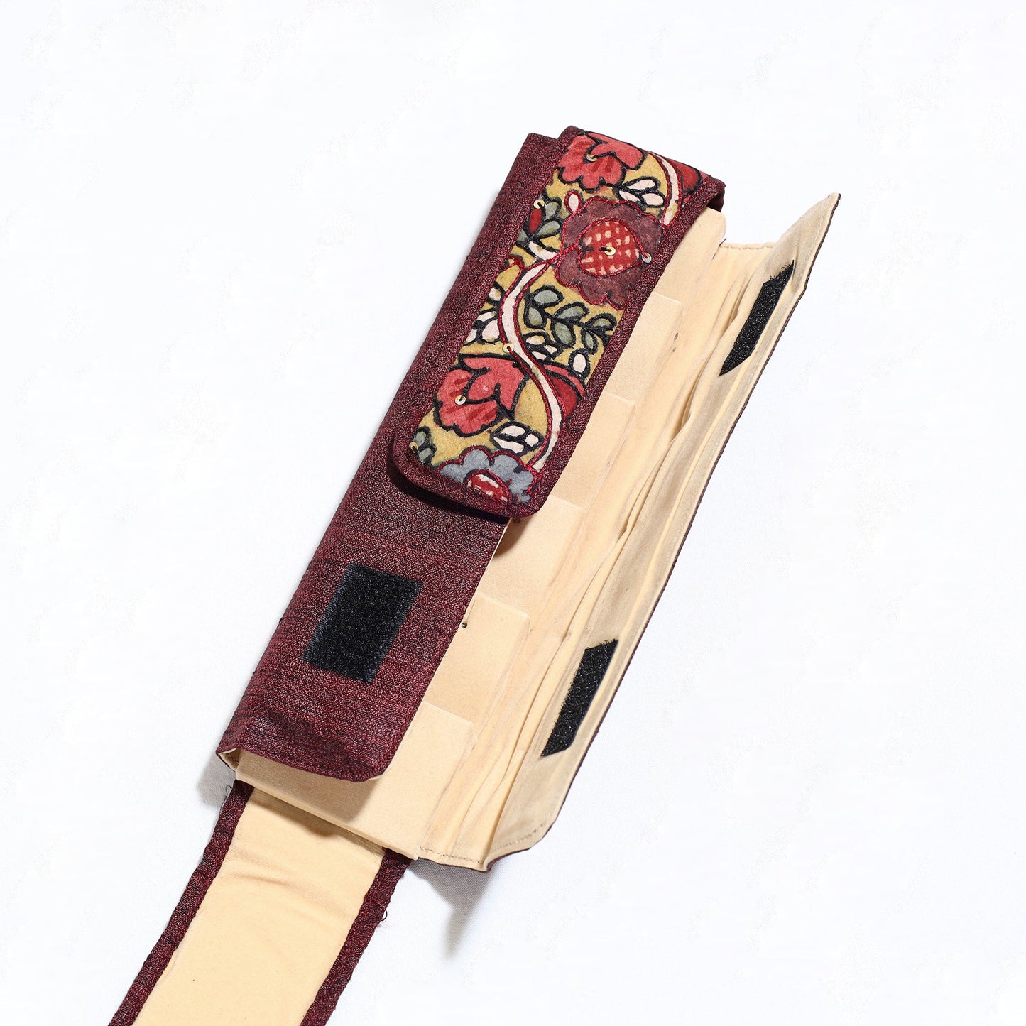 Brown Handpainted Kalamkari Natural Dyed Ghicha Silk Earrings Pouch 06