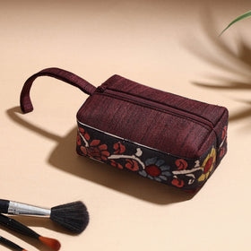  Handpainted Kalamkari Natural Dyed Ghicha Silk Multipurpose Cosmetic/Toiletry Pouch 