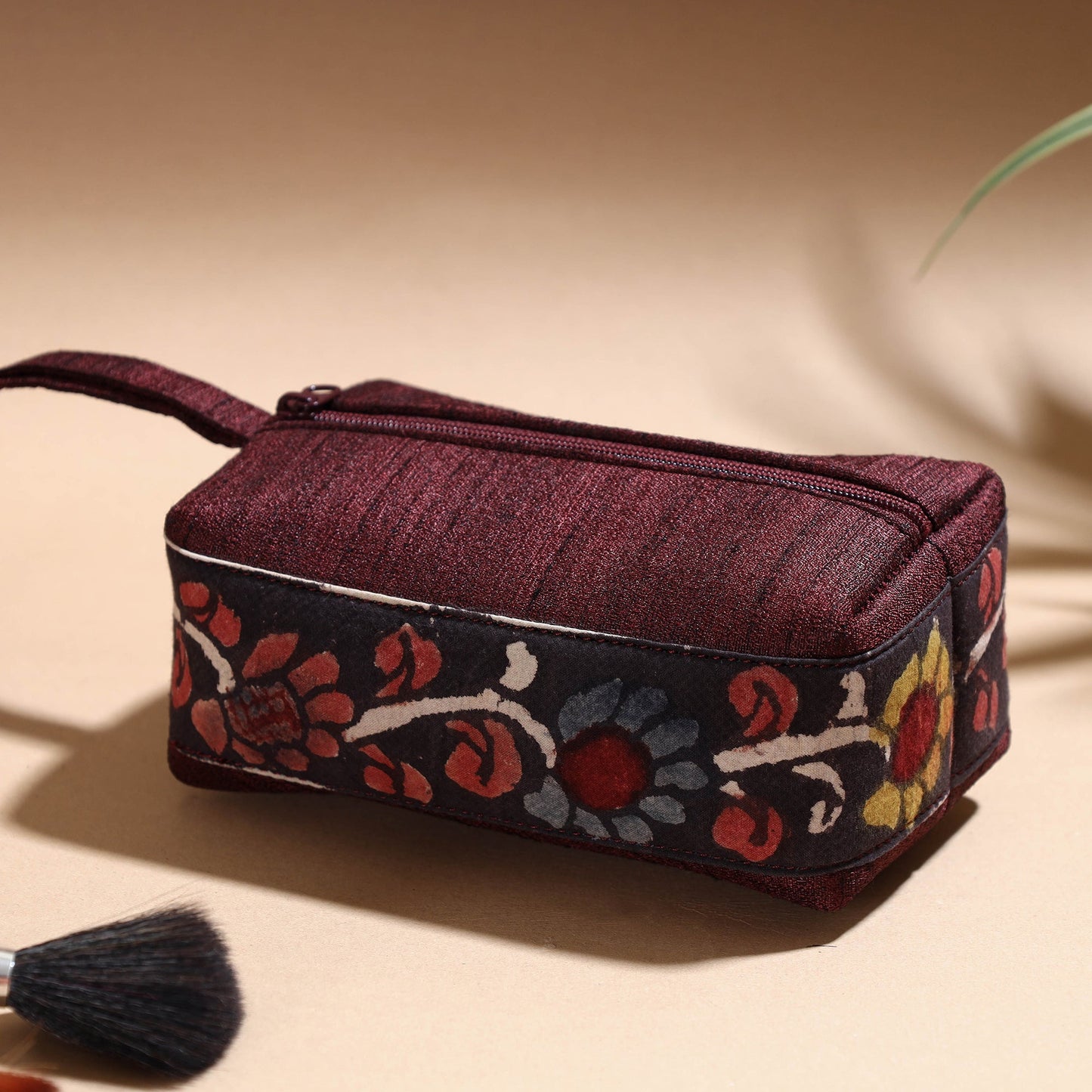  Handpainted Kalamkari Natural Dyed Ghicha Silk Multipurpose Cosmetic/Toiletry Pouch 