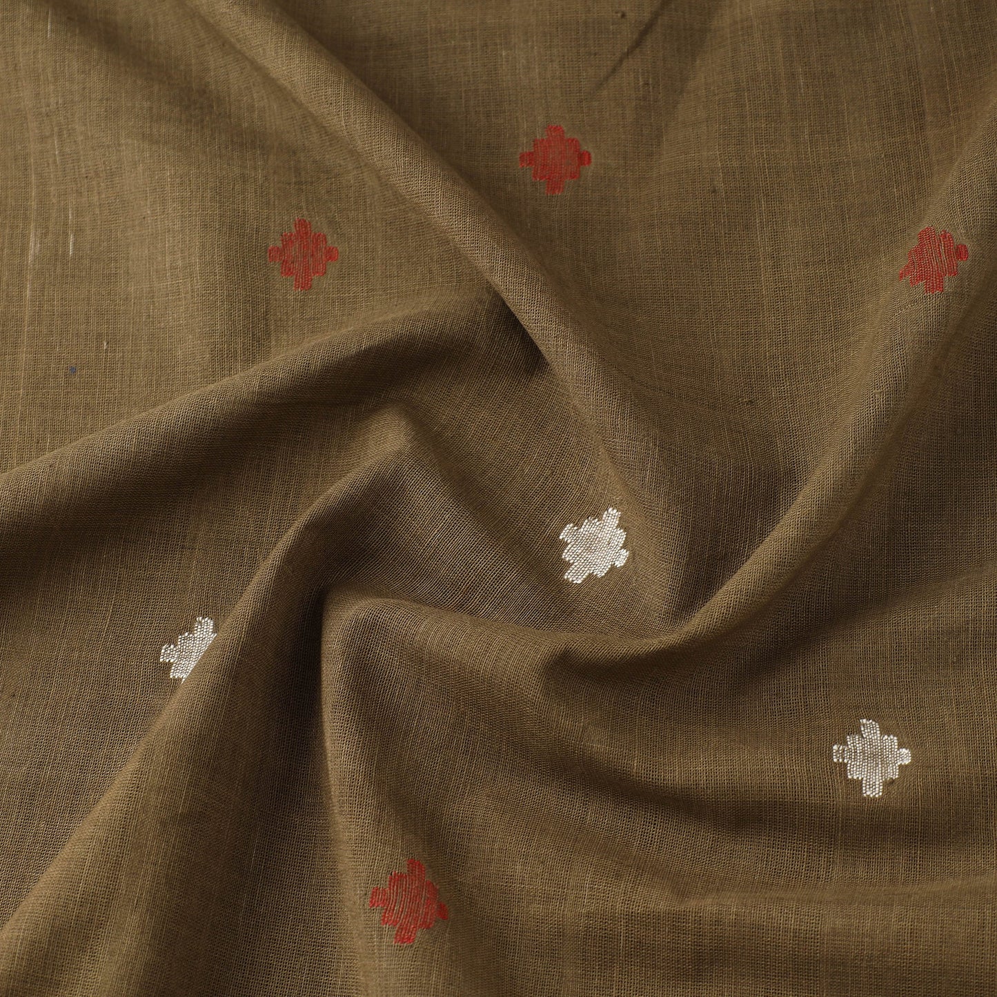 Brown Handspun Handloom Natural Dyed Cotton Jamdani Fabric