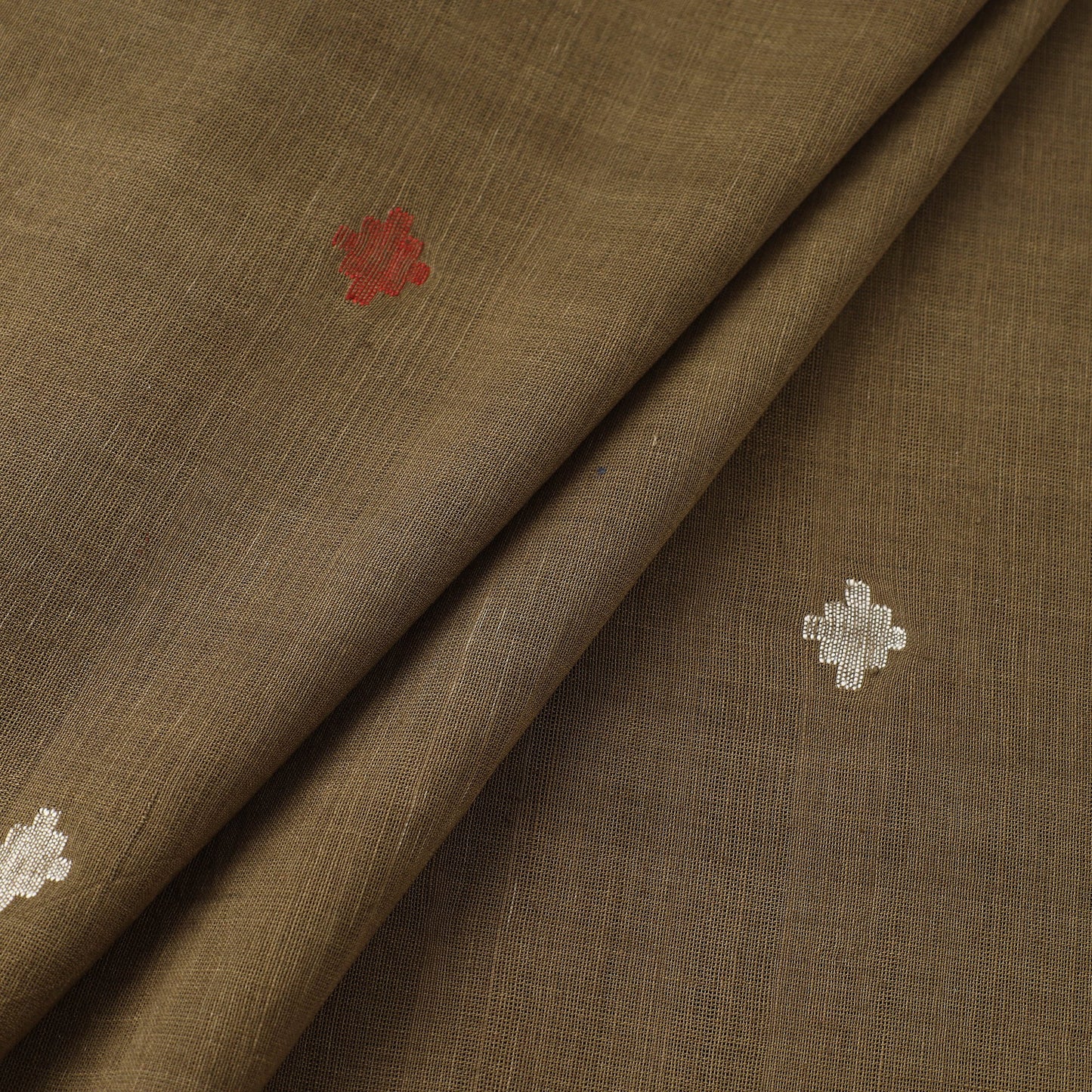 Brown Handspun Handloom Natural Dyed Cotton Jamdani Fabric