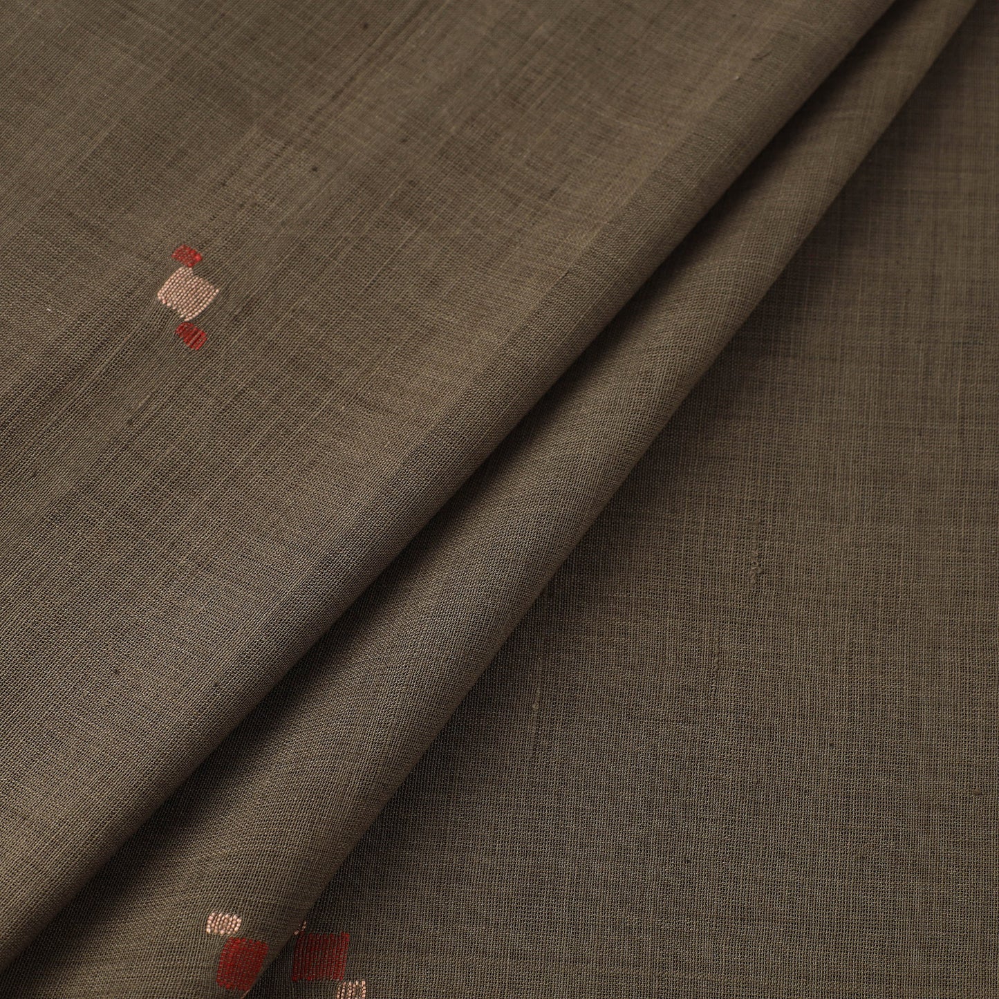 Brown Handspun Handloom Natural Dyed Cotton Jamdani Fabric