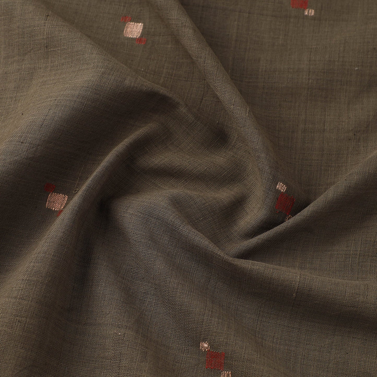 Brown Handspun Handloom Natural Dyed Cotton Jamdani Fabric