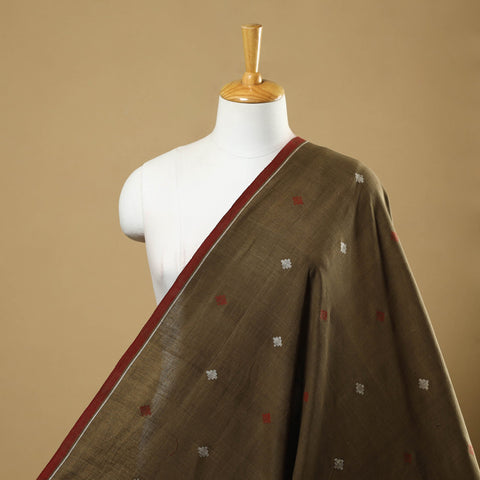 Brown Handspun Handloom Natural Dyed Cotton Jamdani Fabric