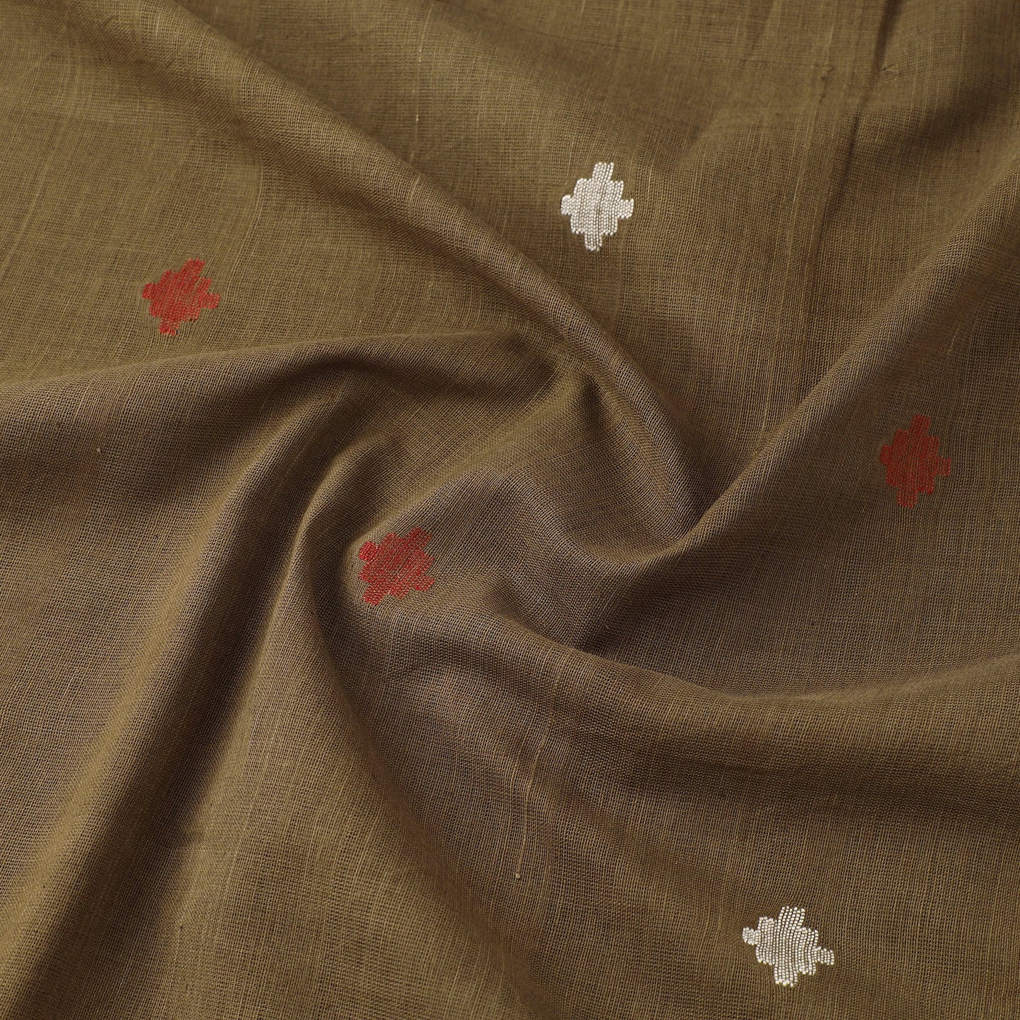Brown Handspun Handloom Natural Dyed Cotton Jamdani Fabric