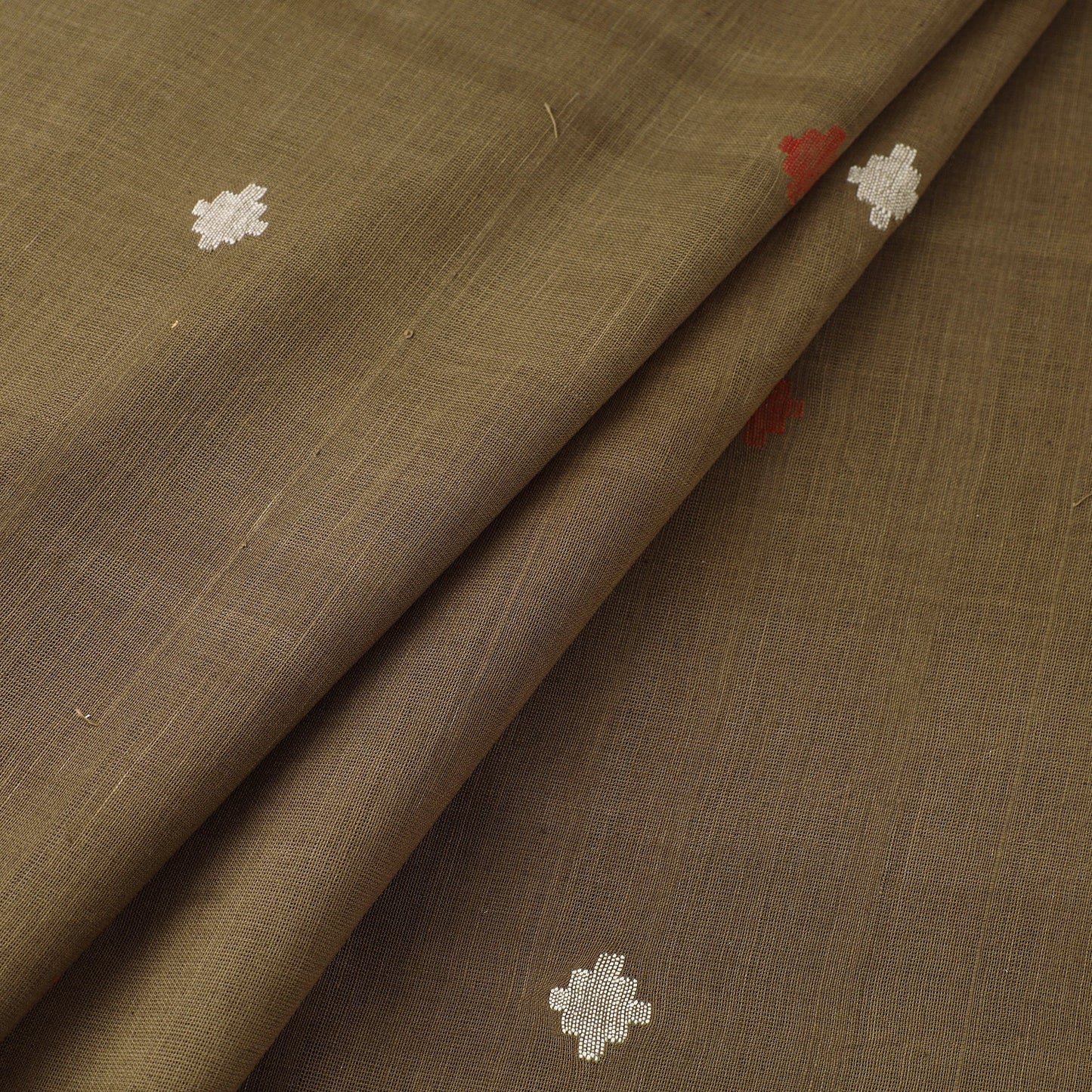 Brown Handspun Handloom Natural Dyed Cotton Jamdani Fabric