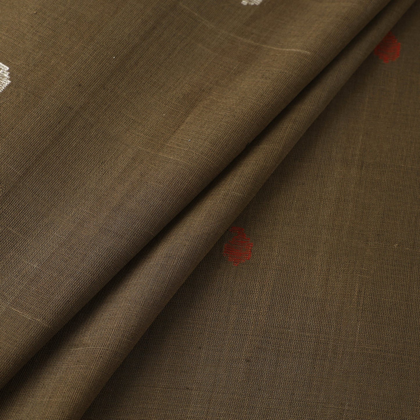 Brown Handspun Handloom Natural Dyed Cotton Jamdani Fabric